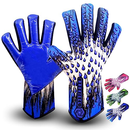 LUMAZU Football Gloves Goalkeeper Gloves Adult Goalie Gloves, for Boys Senior adult Soccer goalkeeper kit, Goalie Gloves Super Grip & Protection Size 8/9/10/11 (Blue, 10/11 SIZE)