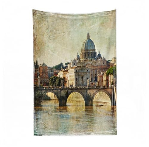 EYLOZS Kuscheldecke flauschig & super weich - hochwertige Fleecedecke auch als Wohndecke,Sofadecke & Wohnzimmer geeignet,Italienische San Pietro Rom Retro-Stil Vintage Reisen Urlaub berühmte 100x130cm