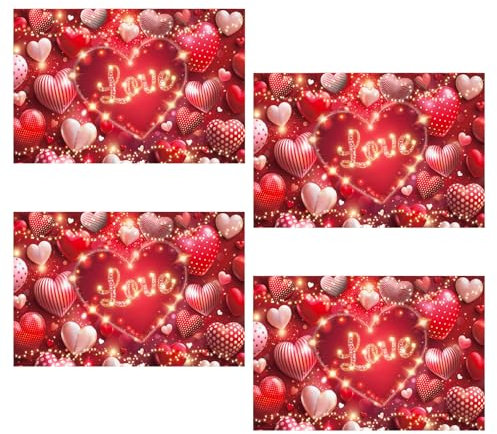 4 Stück Liebes Herz Luftballons Tischsets, Rote Valentinstags Tischmatte, Waschbare Leinen Esstisch Platzset, I Love You Jubiläums Hochzeits Tischsets für Zuhause Party Küche Esstisch Dekoration