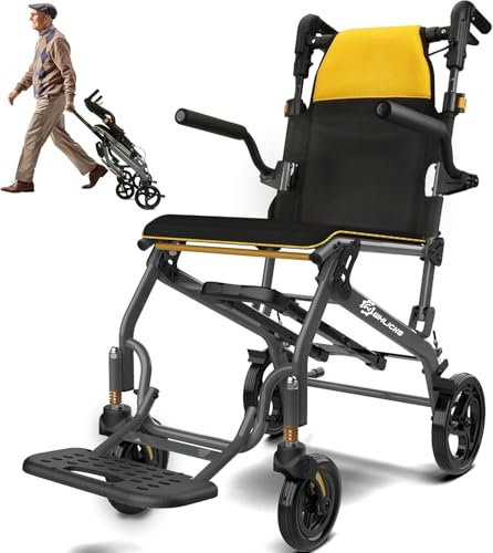 Rollstuhl Faltbar Leicht 8,8kg mit Teleskopgriff, Reiserollstuhl Ultraleicht Faltbar Leichtgewicht, Tragbarer Transportrollstühle mit Faltbare Armlehnen und Fußstützen, Für Behinderte und Senioren