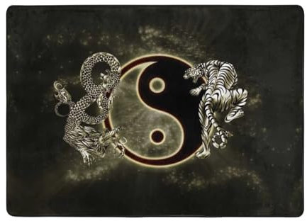 SamLng Yin Yang Teppich mit Drachen-Tigerdruck, 203,2 x 147,3 cm, für Wohnzimmer, Büro, Couchtisch, Balkon, moderne Heimdekoration