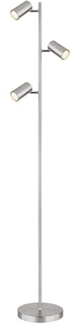 M2 OUTLET Stehleuchte Luvio 3-flammig GU10 | Satin Nickel, Modernes Industrial-Design, Verstellbare Strahler | Ideal für Wohnzimmer, Schlafzimmer und Home-Office