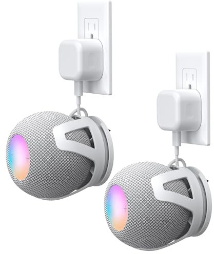 HomeMount Wall Mount Compatible with HomePod Mini - Self Adhesive or Drilling, Perfect Cord Management, Space-Saving Holder and Stand for HomePod Mini (2 Pack-White)
