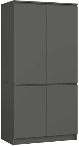 AKORD Kit d'armoire S90 90 cm | Penderie avec 4 portes | Extension de garde-robe | Extension pour une armoire | 90 x 180 x 51 cm | Poids 66,6 kg | Gris graphite / Gris graphite