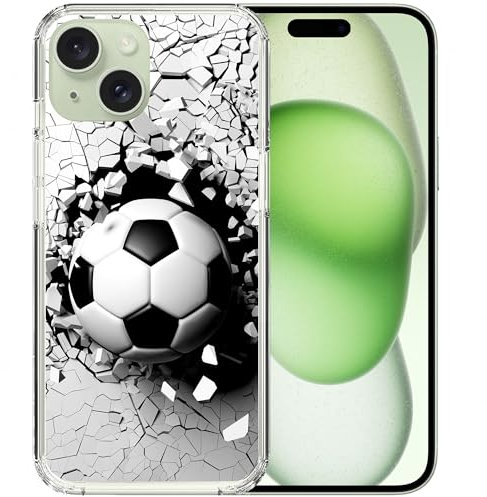 CoverHeld Hülle für iPhone 15 Pro Handyhülle aus Silikon Hülle mit Motiv 3449 Fußball durch weiße Wand