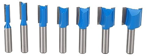 Baxnore 7 Stcs Straight Router Bit, Carbid gerade geschnittenes Router Bit Set, 8mm Schaft -Doppelflöteholz -Trimmschneider für massive Holzplastikplatten