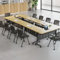 Großer klappbarer Konferenztisch im Business-Stil aus Holz mit starkem Metallrahmen, Flip-Top-Design, Hellbraun und Schwarz, 180 x 18 cm, 4 m, für Bürobesprechungen