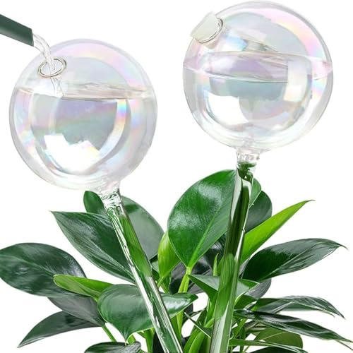 EEGAO Iridescent Glass Self Watering Globes 2-Pack, Decorative Hand-Blown Rainbow Glass Watering Bulbs, Automatic Irrigation for Indoor & Outdoor Plants, Easy to Use and Maintain