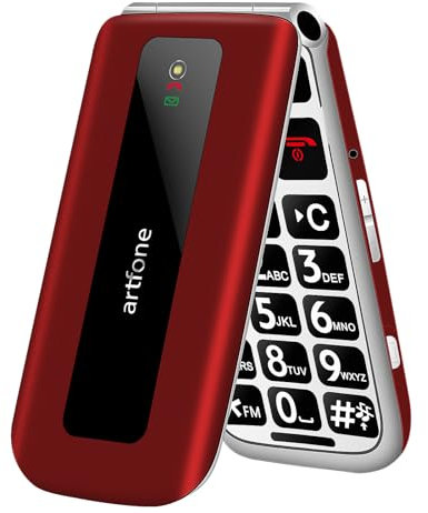 artfone F20 2G gsm Teléfono móvil de Tapa para Mayores丨Botones y Teclas Grandes丨Pantalla 2,4 丨Llamada Rápida丨Movil para Mayores丨Botón SOS丨Bateria 1300mAh丨Doble SIM丨FM丨USB-C - Rojo