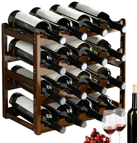 Étagère en bois - 20 bouteilles de supports de bouteilles avec 4 étages, affichage de sauvetage d'espace | Étagère de table empilable pour le stockage du vin dans une armoire de cuisine salon de range