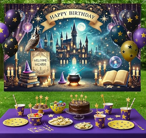Fantasy Castle Birthday Backdrop Banner for Party Decoration, Magic Themed Photo Booth, Party Backdrop 5x3FT