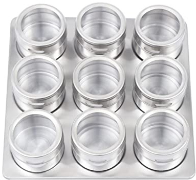 9PCS Gewürzdosen Set, Rund Gewürzglas Gewürzgläser, Kochen Ständer Metall Magnetische Gewürzdosen, Küchenutensilien für die Aufbewahrung von Gewürzen, Gewürzmischungen