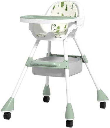 Vvikizy Baby-Hochstuhl, Umbaubarer Stuhl, Säuglingsstuhl, Höhenverstellbar, Klappbares Design, Abnehmbares Tablett Zum Füttern, Essen, Spielen, mit Stoff, Leicht zu Reinigen (Matcha Green)