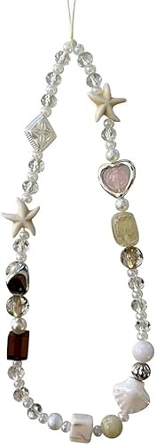ALUNME Beaded Phone Camera Accessory Set, Starfish Heart Seashell Pearl Charms Bag Keychain, Digital Camera Lanyard Phone Case Decoration