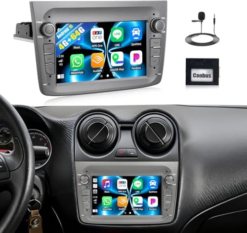 CAMECHO Android 15 4G+64G Autoradio für Alfa Romeo MITO 2008-2016 mit Navi Carplay Android Auto Wireless, Double Din mit 7-Zoll Bildschirm mit RDS/FM/32EQ MirrorLink Bluetooth5.0+Canbus
