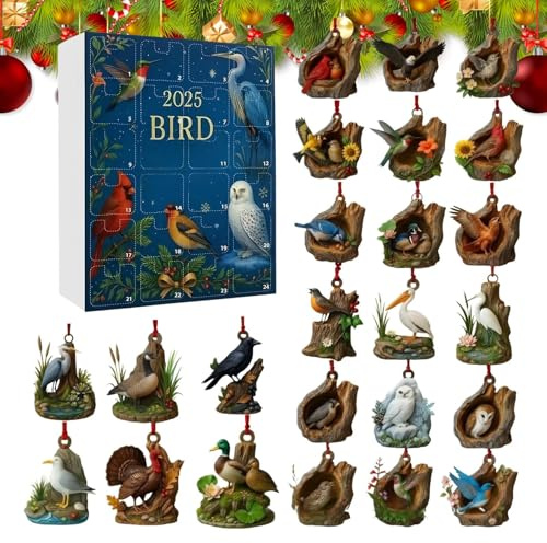 Adventskalender – Vogel-Ornament aus Acryl, flach, 2D – Countdown-Kalender 2025, für Wohnzimmer, Schlafzimmer, Schränke, Fenster, Kamin, Küche, Urlaub, Rucksack
