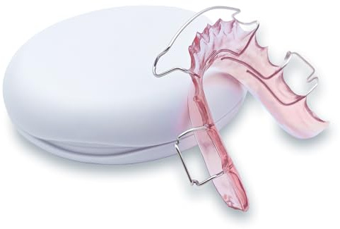 Maßgefertigte rosa Hawley-Zahnschienen für Ober- & Unterkiefer | Langlebige Zahnschiene aus Acryl & Edelstahl, verstellbar, für Erwachsene & Jugendliche, verhindert Zahnverschiebung, 2er Set