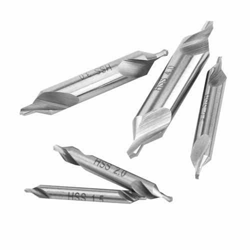 FTVOGUE Zentrierbohrer-Set 1,5 Mm, 2 Mm, 2,5, 3, 4, 5-teiliges Senker-Werkzeug aus Schnellarbeitsstahl mit Einem Winkel von 60 Grad für Drehmaschinen, Bohrer mit Selbstvorschub