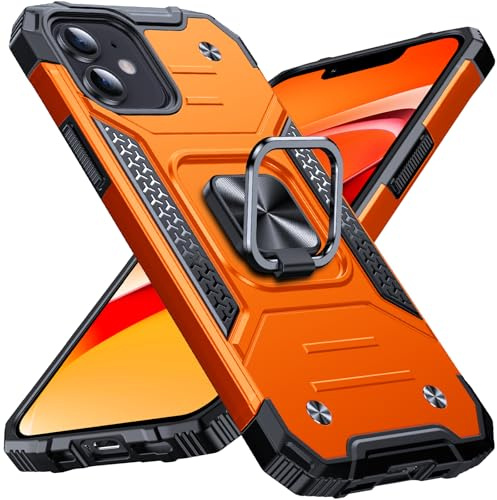 Anqrp Armor Handyhülle für iPhone 12/12 Pro Hülle mit Ring Halter Ständer, [Fallschutz in Militärqualität] Stoßfest Schutzhülle Kompatibel mit iPhone 12/12 Pro Case, Arancione