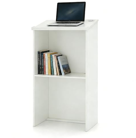 LIFEZEAL Podiumständer, Stehpult Rednerpult mit Kabellöcher, Präsentationspodium mit Lesefläche, Stehtisch Konferenzpult für Kirche, Büro, Seminar, 58 x 40 x 116,5 cm (Weiß)