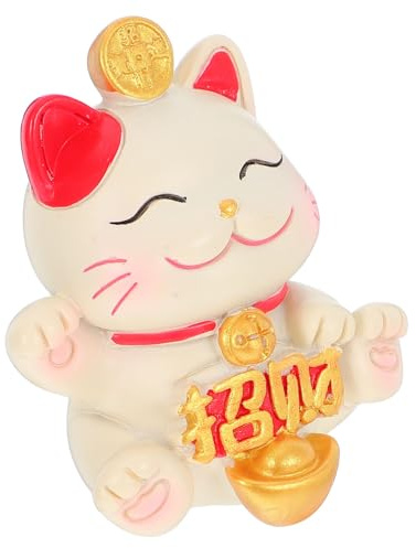 Ipetboom Japanische Maneki Neko Glückskatze aus Kunstharz Miniatur Winkekatze als Schreibtisch und Auto Deko Feng Shui Reichtumssymbol Kompakte Sammlerfigur