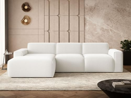 GRAINGOLD Lavia Ecksofa 310x165 cm, L-Form Sofa, Sofa für Wohnzimmer, Bouclé Stoff, 3-Sitzer Eckcouch, Modernes Design (Weiß, Links)