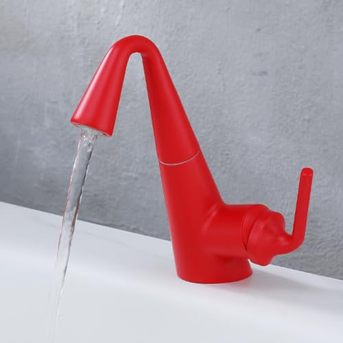 ZYCDP Bad Armatur Waschbecken Modern Messing 360° Drehbar Waschtischarmatur mit 2 Modi Rot
