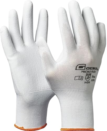 Arbeitshandschuh MICRO FLEX | Größe 8 (M) | weiß | Feinstrick mit PU-Beschichtung | 1 Paar