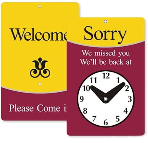 SmartSign Sorry We Missed You, Will Be Back/Welcome Please come in, zweiseitiges Be Back Uhr-Schild, 19,7 x 12,1 cm, Kunststoff-Türschilder