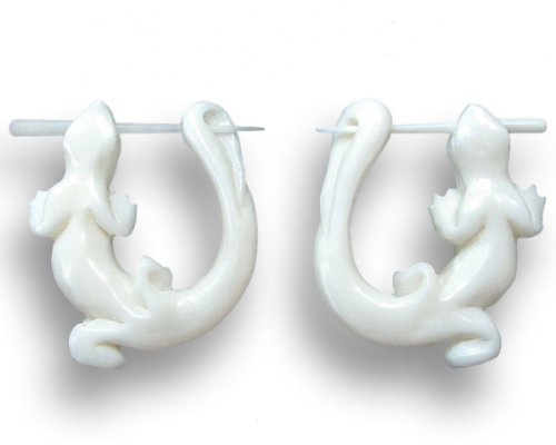 ISLAND PIERCINGS Weisse Ohrringe im Gecko Design Handarbeit ER046