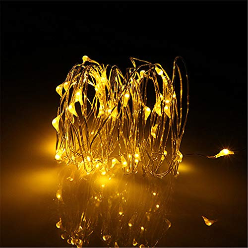BUYERTIME 5M/16.4ft 50 LEDs Fairy String Lights, Battery AA Operated Silver Wire Fairy Lights for Indoor Bedroom Wedding Christmas Party Decoration (Yellow)