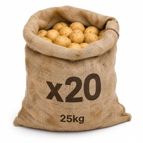 Hessian Potato Sacks 53.5cm x 76cm (Pack of 20) Hold 25kg of Potatoes | breathable, washable