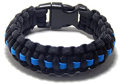 Paracord Survival Armband schwarz dünn blau Linie Polizei