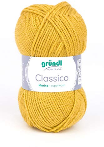 Gründl Wolle Classico, Merino superwash,50 gr. tolle Farben zum Stricken u. Häkeln, (15 senf)