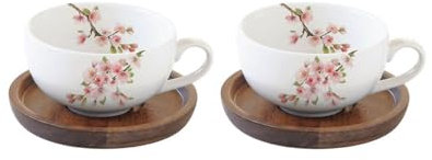 Easy Life 1081SAKU Coff Kaffeetassen 10 cl aus Porzellan + Untertasse Acacia Sakura, 0,1 l, mehrfarbig