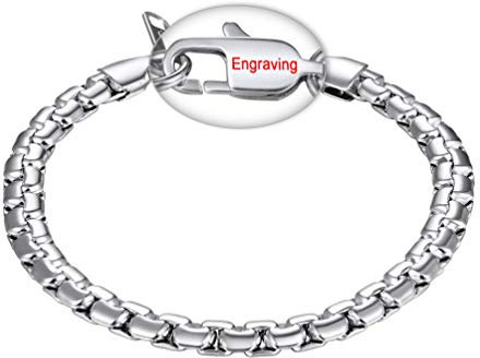 PROSTEEL Herren personalisiert Armband Edelstahl Venezianierkette Box Kette Armband 6mm Breit Fashion Name Gravur Kettenarmband Armkette für Männer Jungen, Länge 20CM, Silber