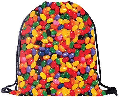 PREMYO Turnbeutel für Mädchen Teenager Junge - Sportbeutel Damen Bedruckt Jelly Beans - Hipster Gym Bag Festival