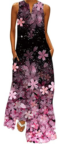 Vestito Senza Maniche Abiti Estivo Casual Abito Copricostume Mare Vestiti Taglie Forti da Spiaggia Cocktail Cerimonia Partito Spiaggia Donna (XXL,10- Rosa)