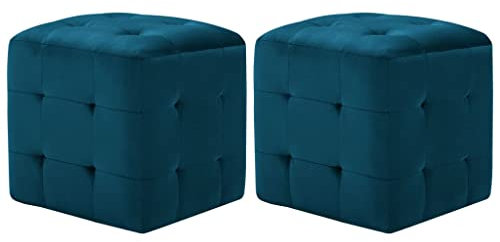 vidaXL 2X Pouf a Cubo Imbottiti Morbidi Eleganti Robusti Arredo Casa Poggiapiedi Sgabello Ottomana Blu in Velluto Telaio in Legno