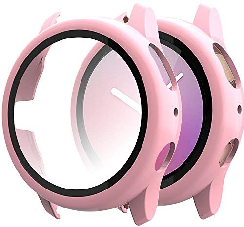 Miimall per Samsung Galaxy Watch Active 2 40mm Pellicola salvaschermo in vetro temperato, [Full Cover] Custodia protettiva antiurto anti-graffio per PC per Galaxy Watch Active 2 40mm -Rosa