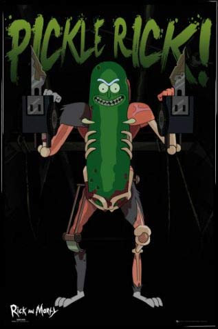 RICK AND MORTY Poster Plakat | Bild und Kunststoff-Rahmen - Pickle Rick, Gurken Rick Im Ratten-Outfit (91 x 61cm)