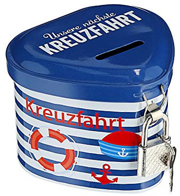 Spardose Kreuzfahrt in Herzform Sparschwein Sparbüchse Maritim mit Schloß Sparen Geldbox Kasse (1 x Spardose Kreuzfahrt)