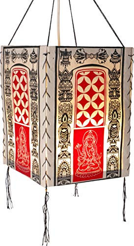 GURU SHOP Lokta Papier Hänge Lampenschirm, Deckenleuchte aus Handgeschöpftem Papier - Tara Weiß, 28x18x18 cm