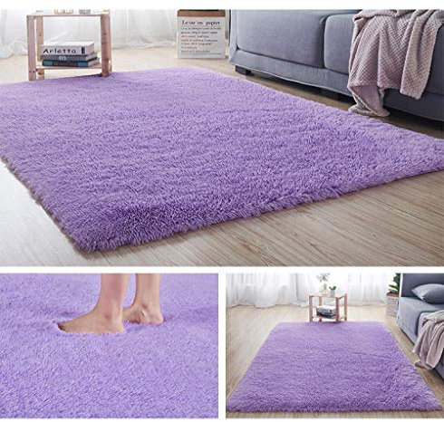 ZJXSNEH Tapis Moelleux en Peluche Tapis décor Couverture Grand Doux dégradé tie Dye Tapis de Fourrure Tapis Confortable pour Enfants bébé Salon Chambre Épaissi Violet 100x160cm