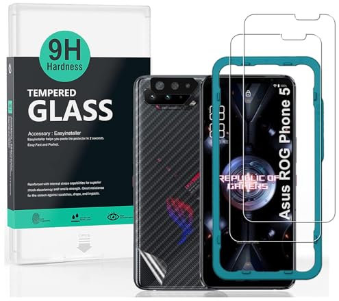 Ibywind Schutzfolie kompatibel mit Asus Rog phone 5/5 Pro/5s/5s Pro/5 Ultimate,mit Kamera Schutzfolie(Schwarz), Carbon Fiber Skin für die Rückseite, Inklusive Easy Install Kit