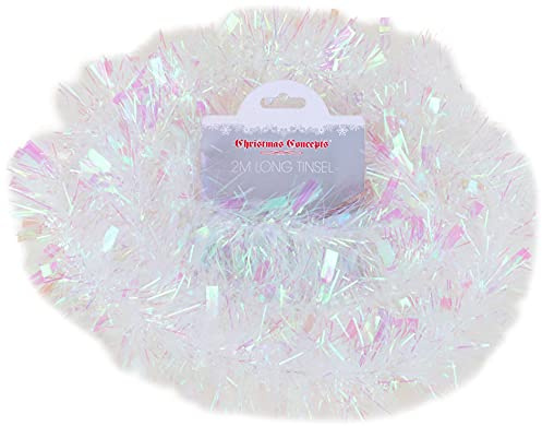 Christmas Concepts® 2m (6.6ft) Chunky/Fine Christmas Tinsel - Christmas Decoration Tinsel (Iridescent)