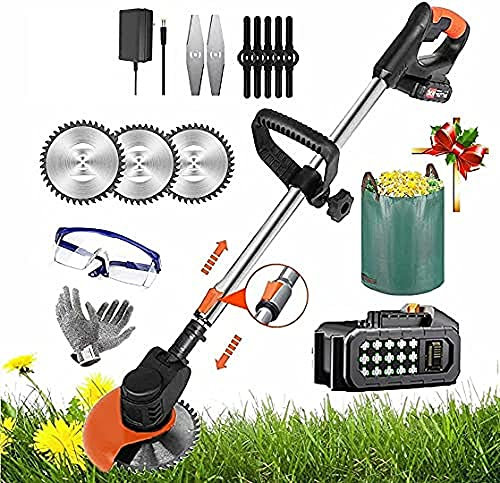 Coupe Bordure sans Fil avec 6.0Ah Batterie, 36V Débroussailleuse Electrique avec 3 Types de Lames/Chargeur/Sacs de Jardin, Tête Réglable et Poignée Télescopique, pour Maison, Fermes