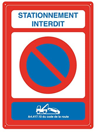 AUA SIGNALETIQUE - Panneau Prépercé (4 Trous) avec Angles arrondis - PVC Rigide 1.5 mm - (300x420 mm, Stationnement Interdit Fourrière)