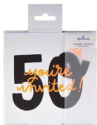 Hallmark Einladungskarten zum 50. Geburtstag, 10 Stück, in 2 stilvollen Designs, Schwarz, Weiß und Orange, (25566734)