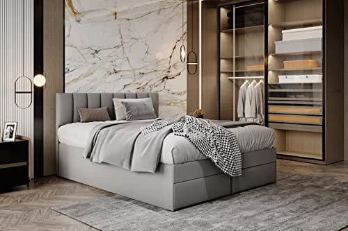 Boxspringbett Miami mit Topper Visco Memory (160 x 200 cm mit Bettkasten, Grau)